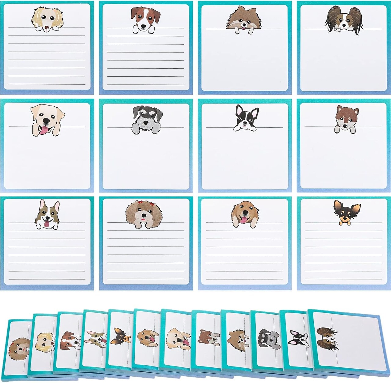 12 Pack Dog Flamingo Sticky Notes Bulk Small to Do List Funny Cute Animals Notepad for Office School Gifts, 600 Sheets in Total(Green,Cute Dog)